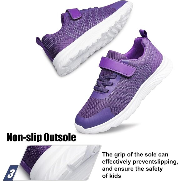 Kids Dark Purple Lightweight Breathable Athletic Running Tennis Fitness Sneakers - Picture 5 of 6